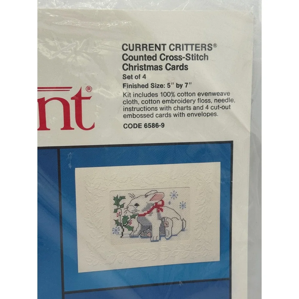 Vintage 1988 Current Critters Counted Cross Stitch Christmas Cards Kit Set of 4